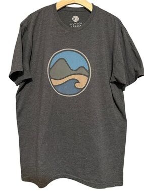 Wohven Men’s XL Charcoal Gray Mountain Stream Print Art Short Sleeve Tee T-Shirt